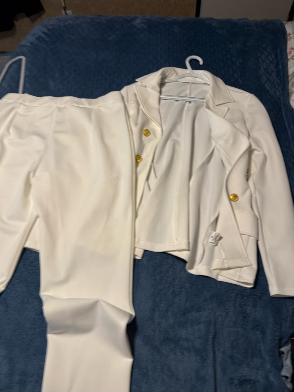 Women's White Gold-Button Blazer Jacket